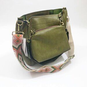 Jen & Co Bag in a Bag Penny Olive Green Vegan Leather Bucket Bag & Shoulder Bag